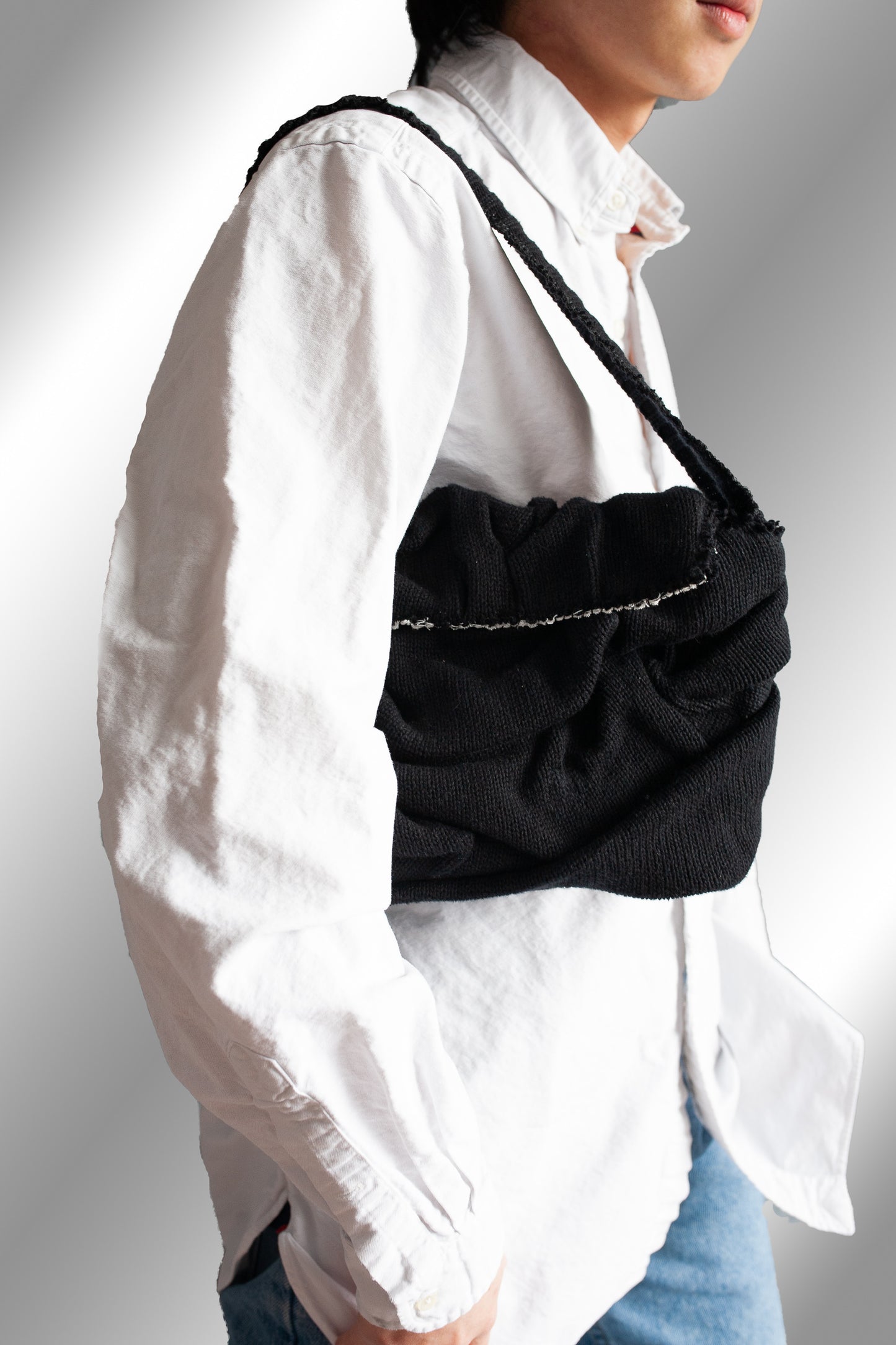 Upcycled Textured Sweater Bag "Black"